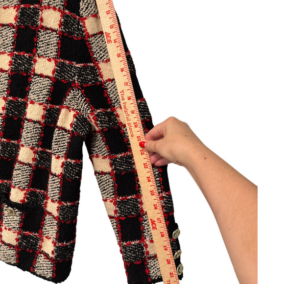 Sezane L Valerio Knit Lady Jacket Wool Checkered Boxy Blazer Gold Buttons Black - Picture 9 of 10